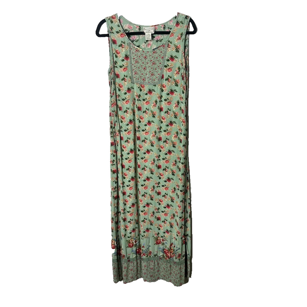 Vintage April Cornell Floral Maxi Dress M Cottage Patchwork Victorian Fairy Boho
